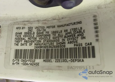 2006 Toyota Corolla S from USA, damaged, VIN 1NXBR32E36Z686508